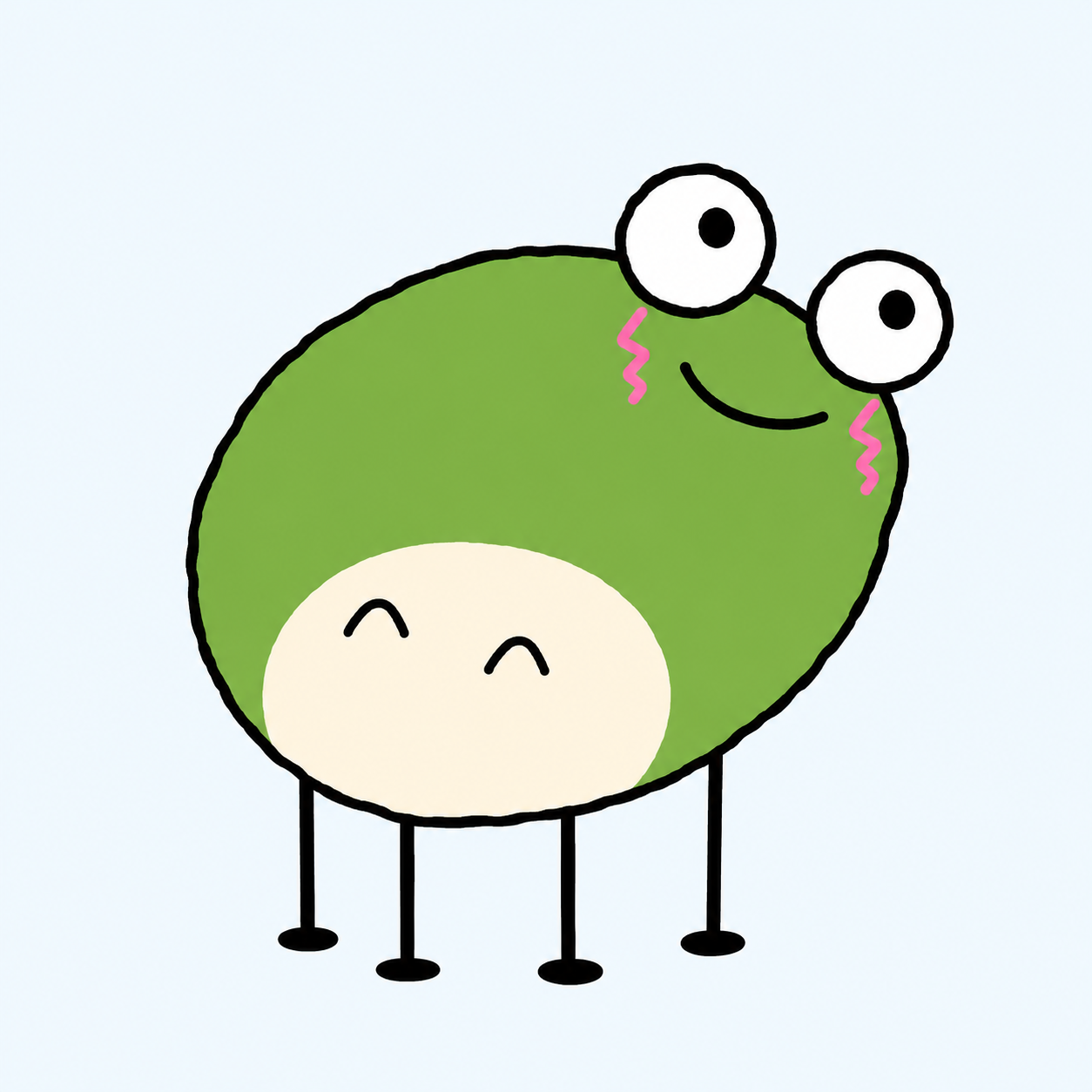 Pippo, a smiling green character with big eyes and four little legs
